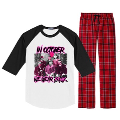 I Wear Pink For Breast Cancer In October Halloween Movies Raglan Sleeve Pajama Set