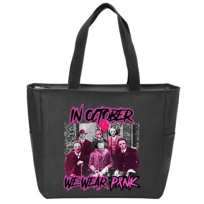 I Wear Pink For Breast Cancer In October Halloween Movies Zip Tote Bag