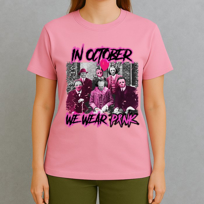 I Wear Pink For Breast Cancer In October Halloween Movies T-Shirt