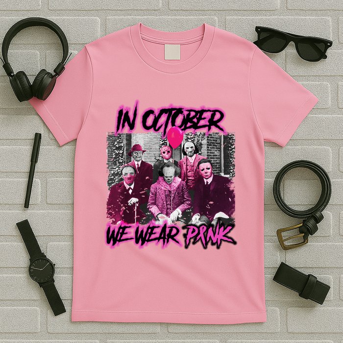 I Wear Pink For Breast Cancer In October Halloween Movies T-Shirt