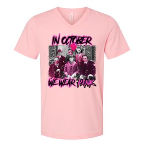 I Wear Pink For Breast Cancer In October Halloween Movies V-Neck T-Shirt