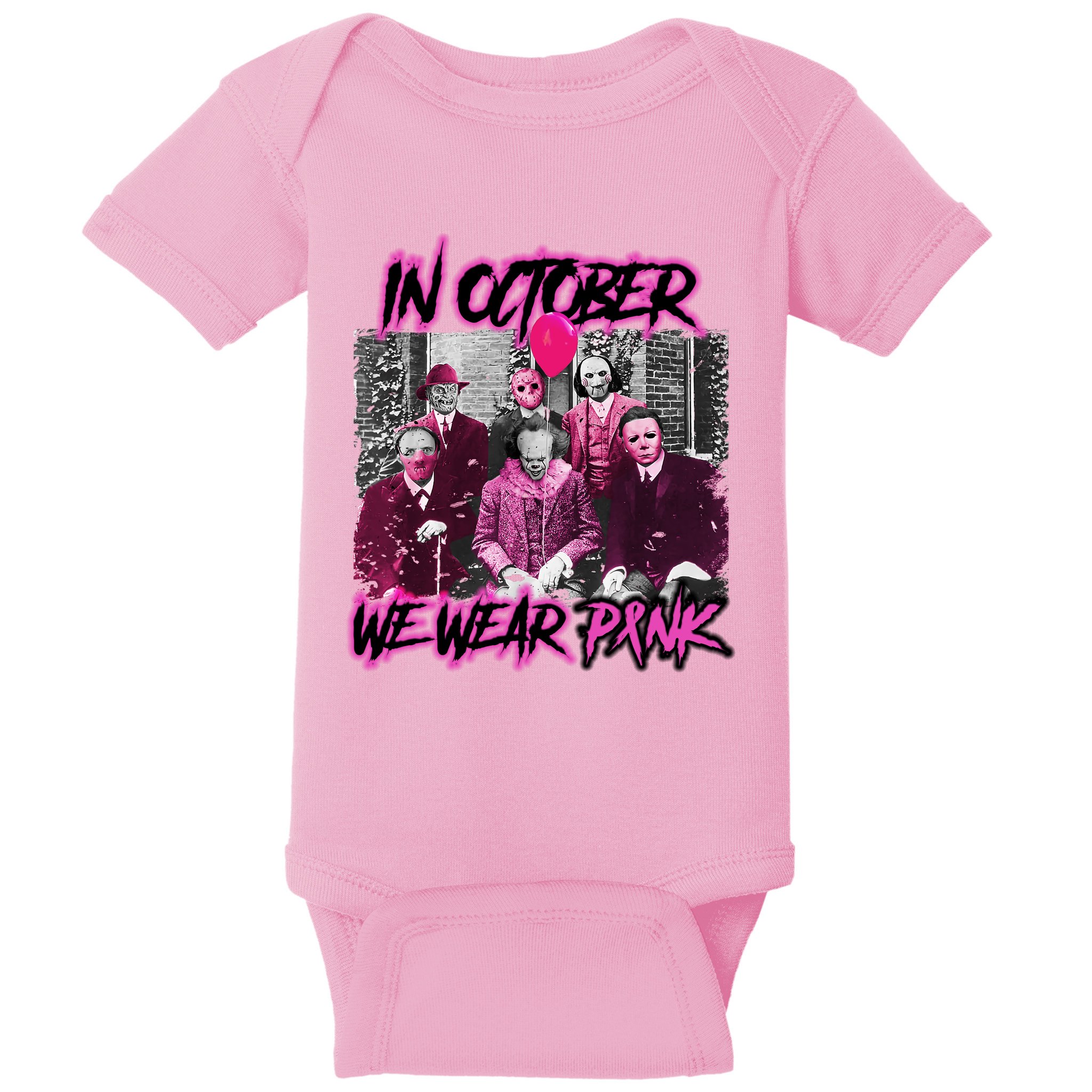 I Wear Pink For Breast Cancer In October Halloween Movies Baby Bodysuit