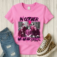 I Wear Pink For Breast Cancer In October Halloween Movies Womens T-Shirt