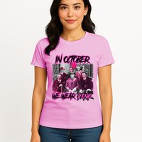 I Wear Pink For Breast Cancer In October Halloween Movies Womens T-Shirt