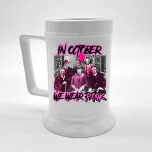 I Wear Pink For Breast Cancer In October Halloween Movies Beer Stein