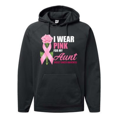 I Wear Pink For My Aunt Breast Cancer Floral Ribbon Performance Fleece Hoodie