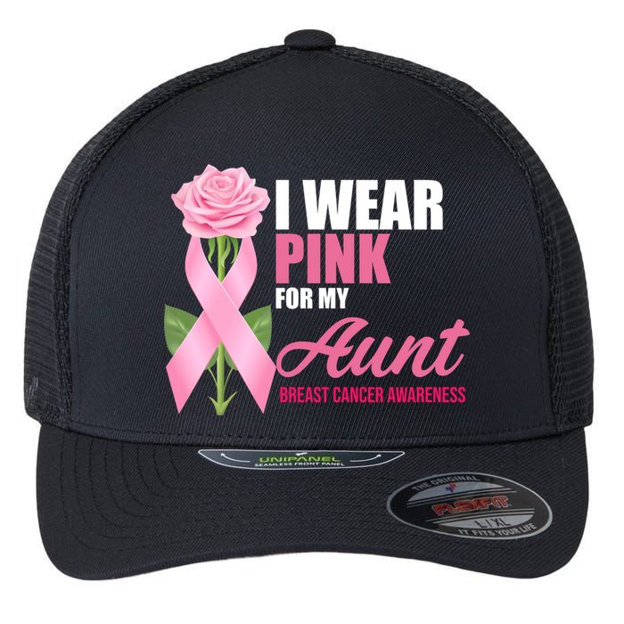 I Wear Pink For My Aunt Breast Cancer Floral Ribbon Flexfit Unipanel Trucker Cap