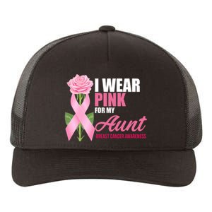 I Wear Pink For My Aunt Breast Cancer Floral Ribbon Yupoong Adult 5-Panel Trucker Hat