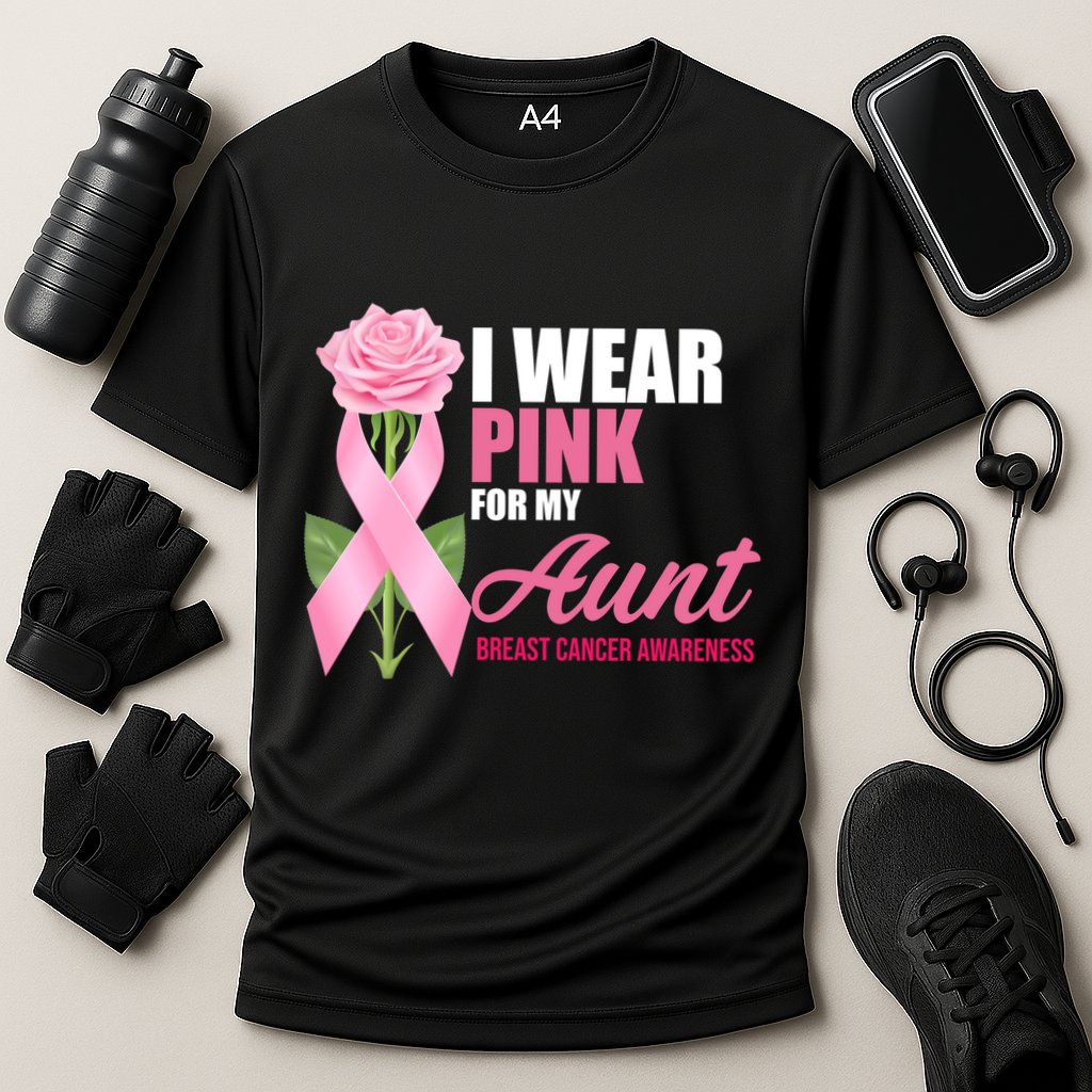 I Wear Pink For My Aunt Breast Cancer Floral Ribbon Cooling Performance Crew T-Shirt