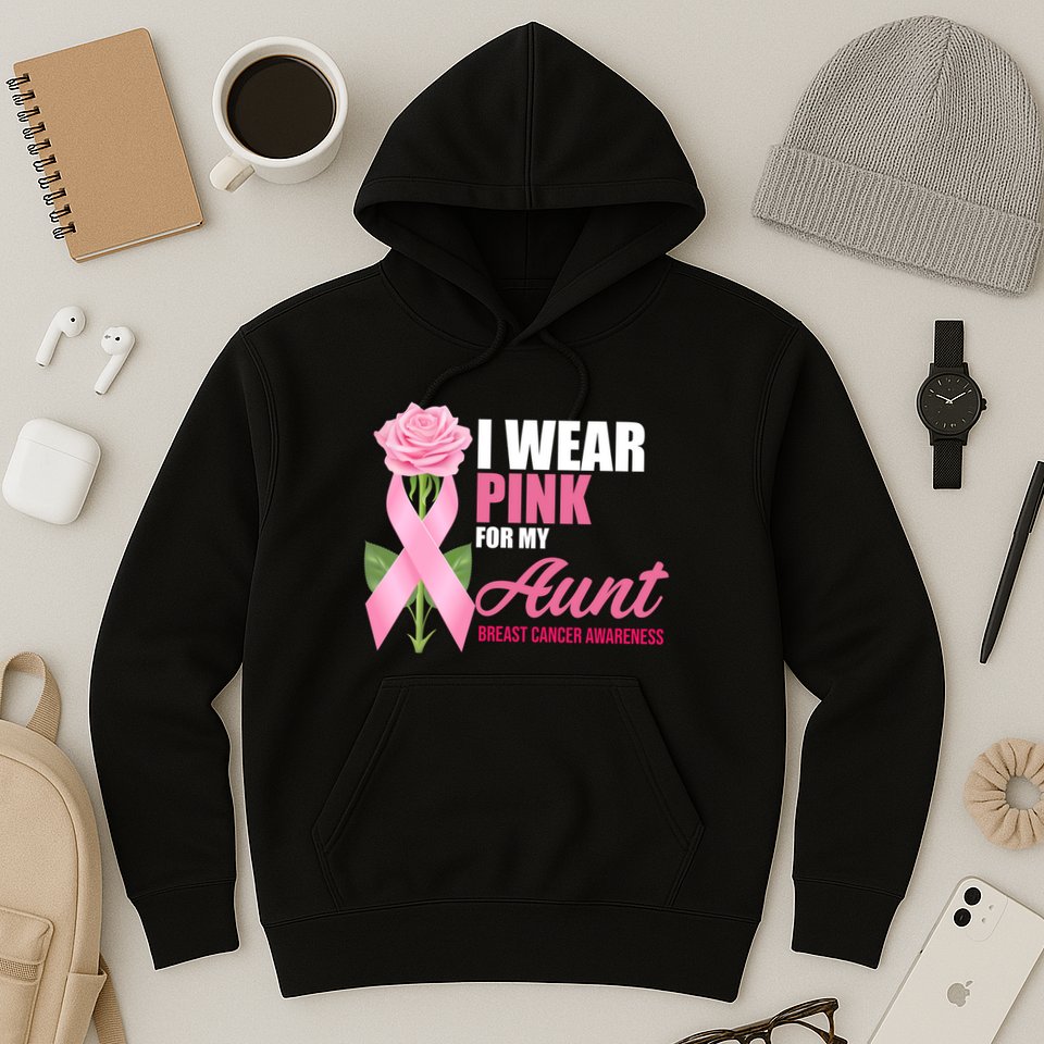 I Wear Pink For My Aunt Breast Cancer Floral Ribbon Hoodie