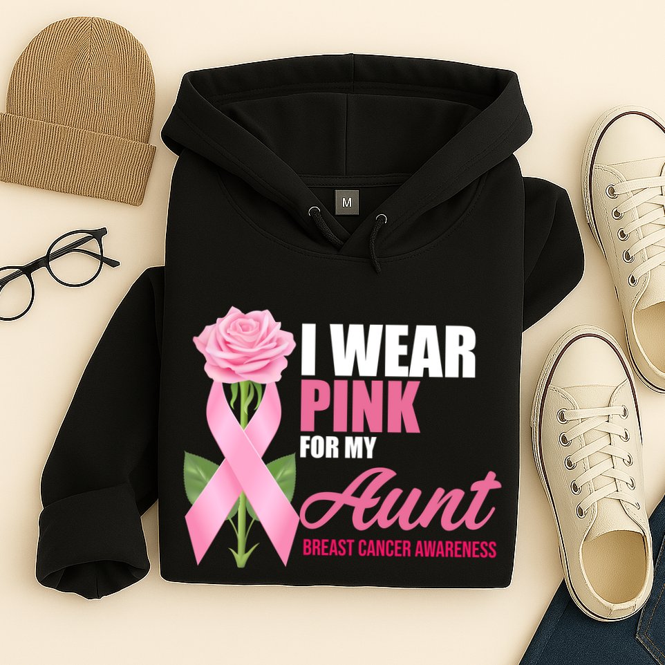 I Wear Pink For My Aunt Breast Cancer Floral Ribbon Hoodie