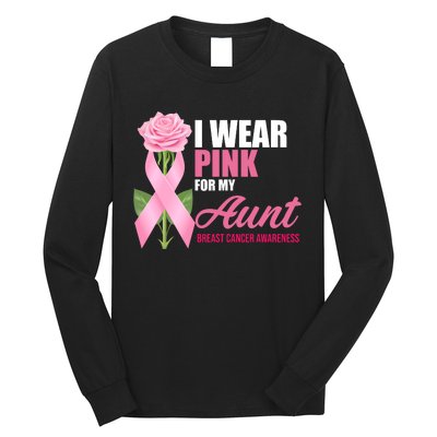 I Wear Pink For My Aunt Breast Cancer Floral Ribbon Long Sleeve Shirt