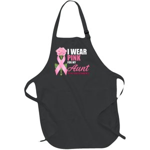 I Wear Pink For My Aunt Breast Cancer Floral Ribbon Full-Length Apron With Pockets