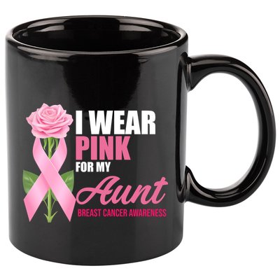 I Wear Pink For My Aunt Breast Cancer Floral Ribbon 11oz C Handle Ceramic Mug