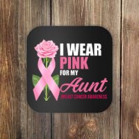 I Wear Pink For My Aunt Breast Cancer Floral Ribbon Coaster