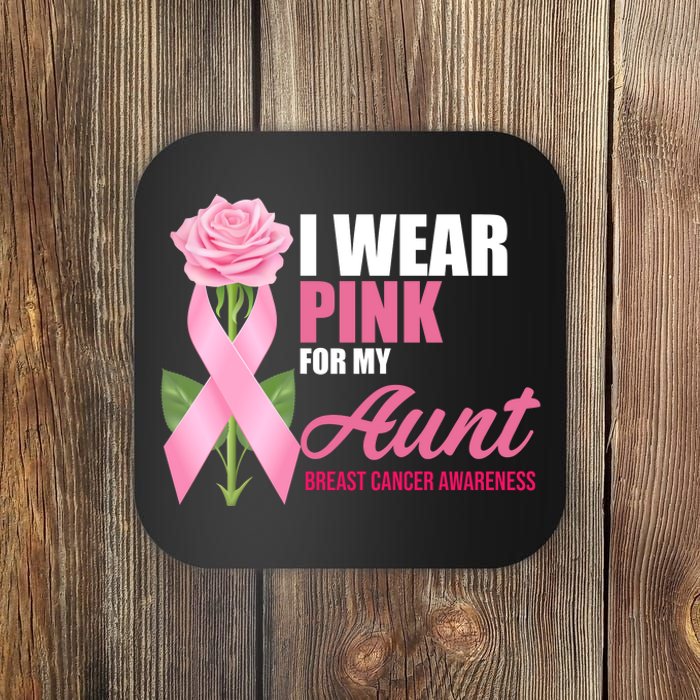 I Wear Pink For My Aunt Breast Cancer Floral Ribbon Coaster