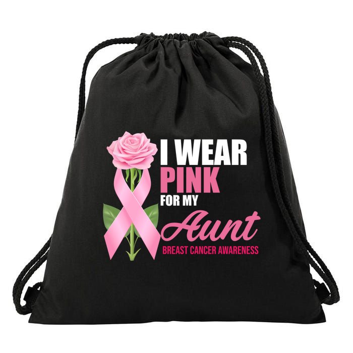 I Wear Pink For My Aunt Breast Cancer Floral Ribbon Drawstring Bag