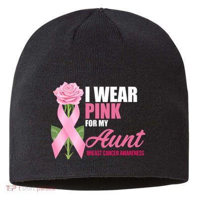 I Wear Pink For My Aunt Breast Cancer Floral Ribbon Sustainable Beanie