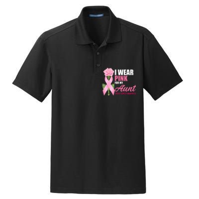 I Wear Pink For My Aunt Breast Cancer Floral Ribbon Dry Zone Grid Polo