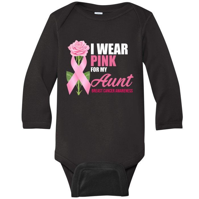 I Wear Pink For My Aunt Breast Cancer Floral Ribbon Baby Long Sleeve Bodysuit