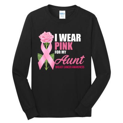 I Wear Pink For My Aunt Breast Cancer Floral Ribbon Tall Long Sleeve T-Shirt