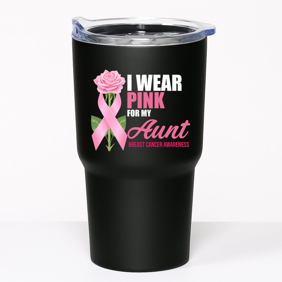 I Wear Pink For My Aunt Breast Cancer Floral Ribbon Tumbler