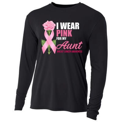 I Wear Pink For My Aunt Breast Cancer Floral Ribbon Cooling Performance Long Sleeve Crew