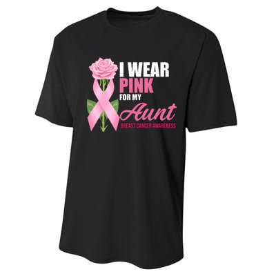 I Wear Pink For My Aunt Breast Cancer Floral Ribbon Performance Sprint T-Shirt