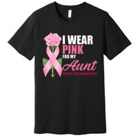 I Wear Pink For My Aunt Breast Cancer Floral Ribbon Premium T-Shirt