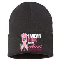 I Wear Pink For My Aunt Breast Cancer Floral Ribbon Sustainable Knit Beanie