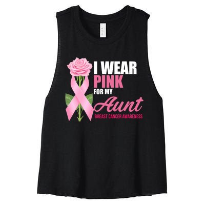 I Wear Pink For My Aunt Breast Cancer Floral Ribbon Women's Racerback Cropped Tank