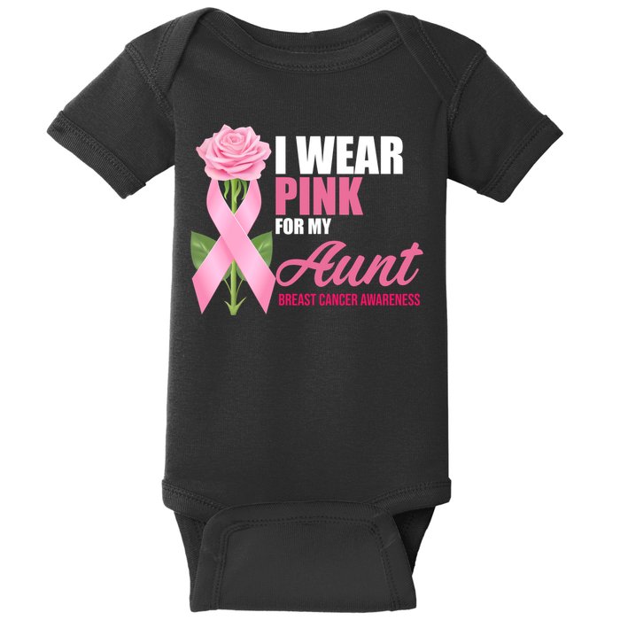 I Wear Pink For My Aunt Breast Cancer Floral Ribbon Baby Bodysuit