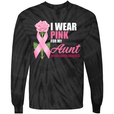 I Wear Pink For My Aunt Breast Cancer Floral Ribbon Tie-Dye Long Sleeve Shirt