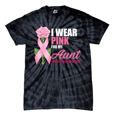 I Wear Pink For My Aunt Breast Cancer Floral Ribbon Tie-Dye T-Shirt