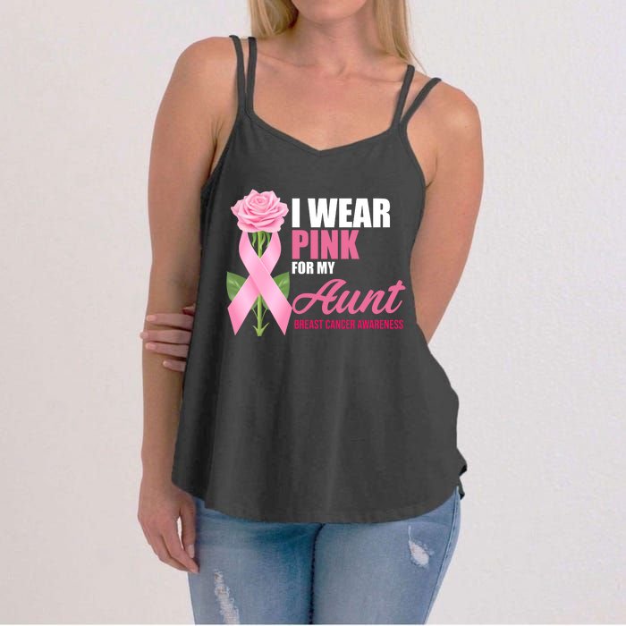 I Wear Pink For My Aunt Breast Cancer Floral Ribbon Women's Strappy Tank