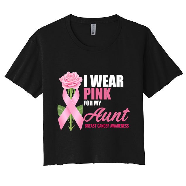 I Wear Pink For My Aunt Breast Cancer Floral Ribbon Crop Top