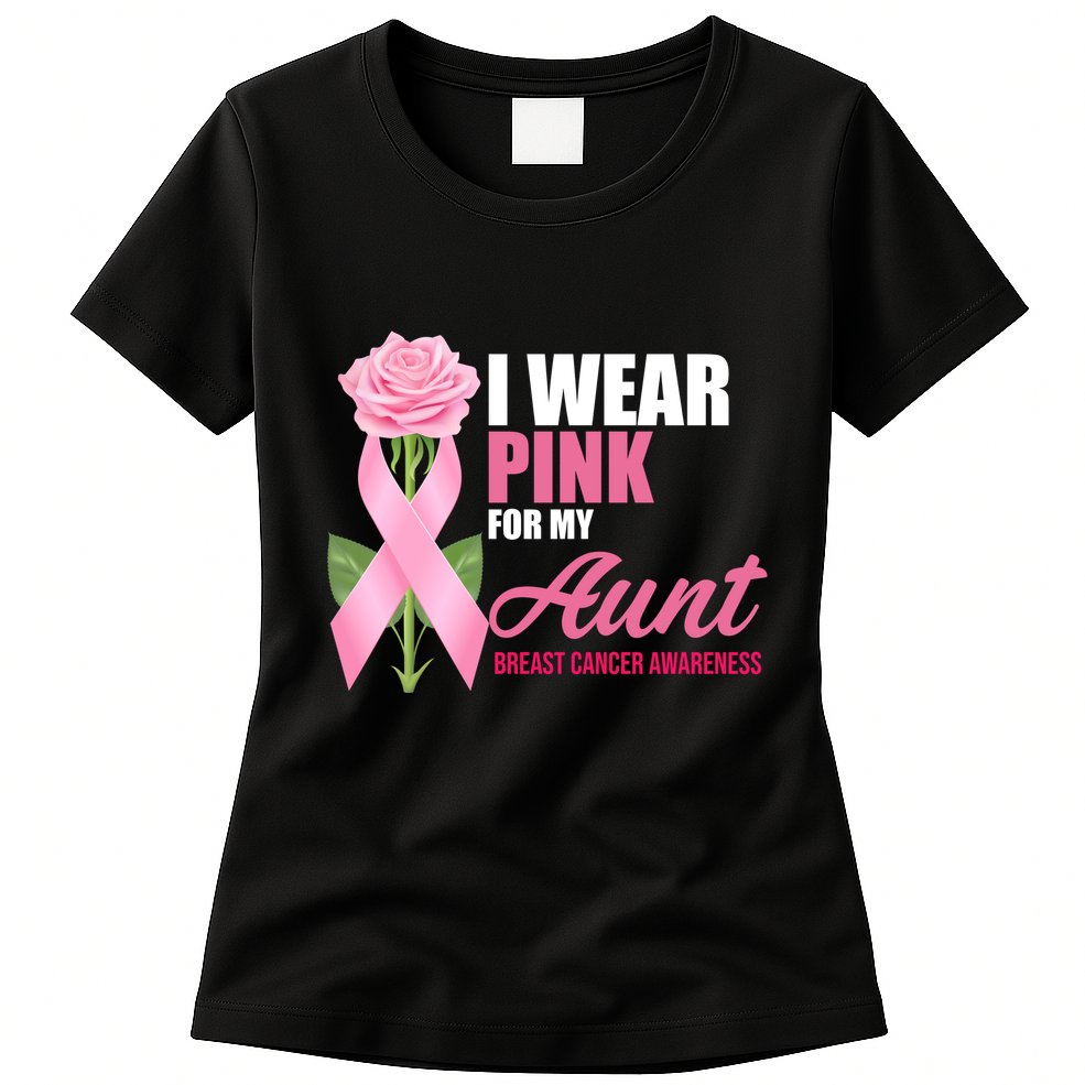 I Wear Pink For My Aunt Breast Cancer Floral Ribbon Womens T-Shirt