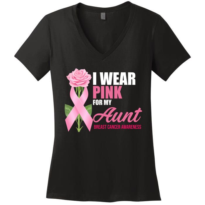 I Wear Pink For My Aunt Breast Cancer Floral Ribbon Women's V-Neck T-Shirt