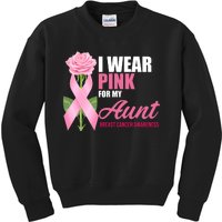 I Wear Pink For My Aunt Breast Cancer Floral Ribbon Kids Sweatshirt