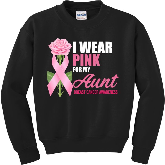 I Wear Pink For My Aunt Breast Cancer Floral Ribbon Kids Sweatshirt