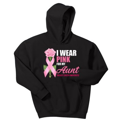 I Wear Pink For My Aunt Breast Cancer Floral Ribbon Kids Hoodie