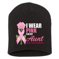 I Wear Pink For My Aunt Breast Cancer Floral Ribbon Short Acrylic Beanie