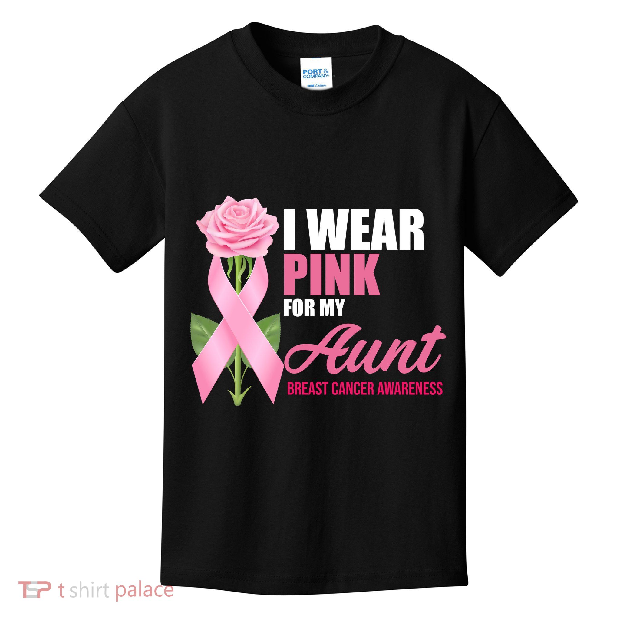 I Wear Pink For My Aunt Breast Cancer Floral Ribbon Kids T-Shirt