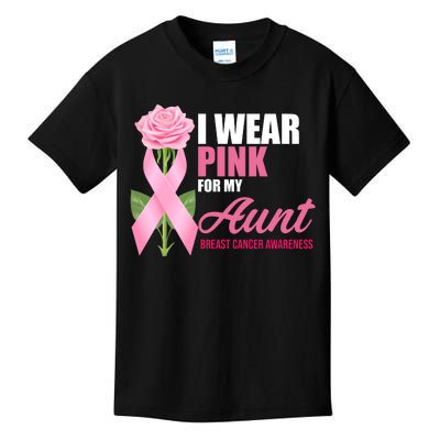 I Wear Pink For My Aunt Breast Cancer Floral Ribbon Kids T-Shirt