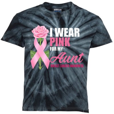 I Wear Pink For My Aunt Breast Cancer Floral Ribbon Kids Tie-Dye T-Shirt