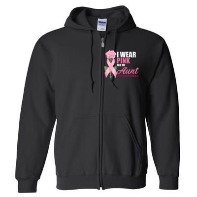 I Wear Pink For My Aunt Breast Cancer Floral Ribbon Full Zip Hoodie