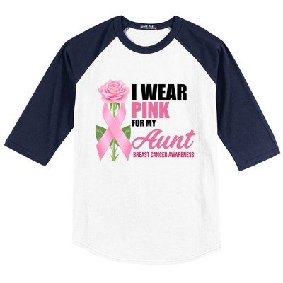 I Wear Pink For My Aunt Breast Cancer Floral Ribbon Baseball Sleeve Shirt