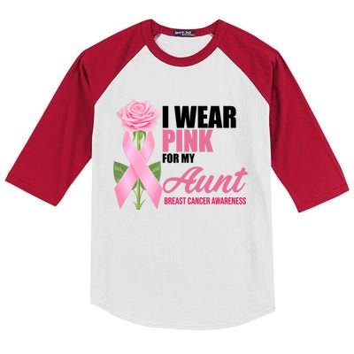 I Wear Pink For My Aunt Breast Cancer Floral Ribbon Kids Colorblock Raglan Jersey