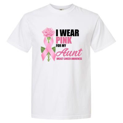 I Wear Pink For My Aunt Breast Cancer Floral Ribbon Garment-Dyed Heavyweight T-Shirt