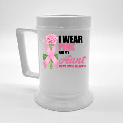 I Wear Pink For My Aunt Breast Cancer Floral Ribbon Beer Stein